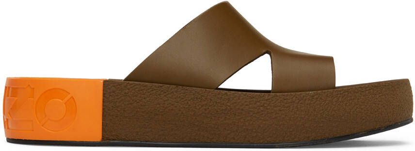 Kenzo Khaki & Orange yama Leather Sandals