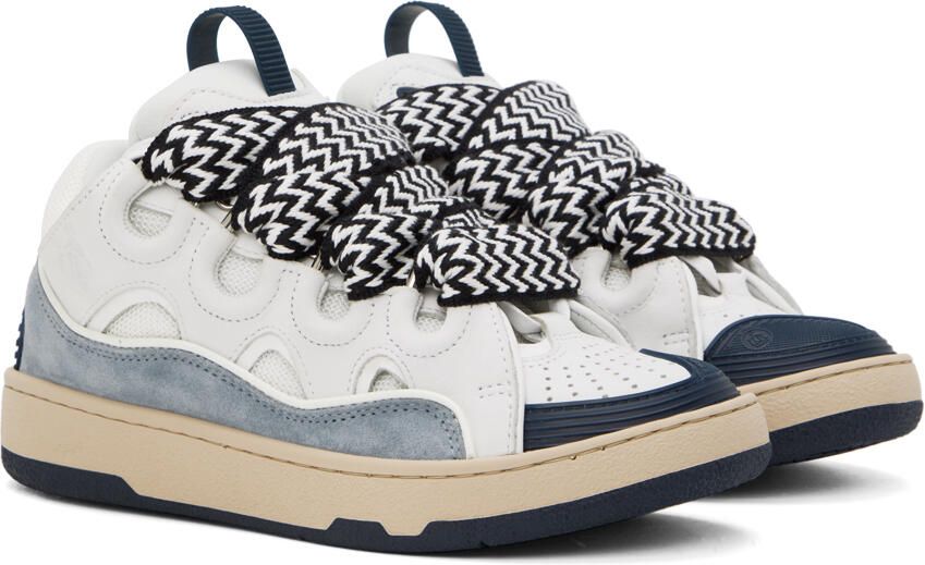 Lanvin SSENSE Exclusive Off-White & Blue Curb Sneakers - Picture 3