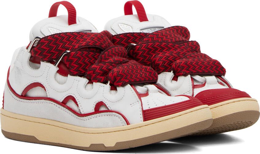 Lanvin SSENSE Exclusive White & Red Curb Sneakers