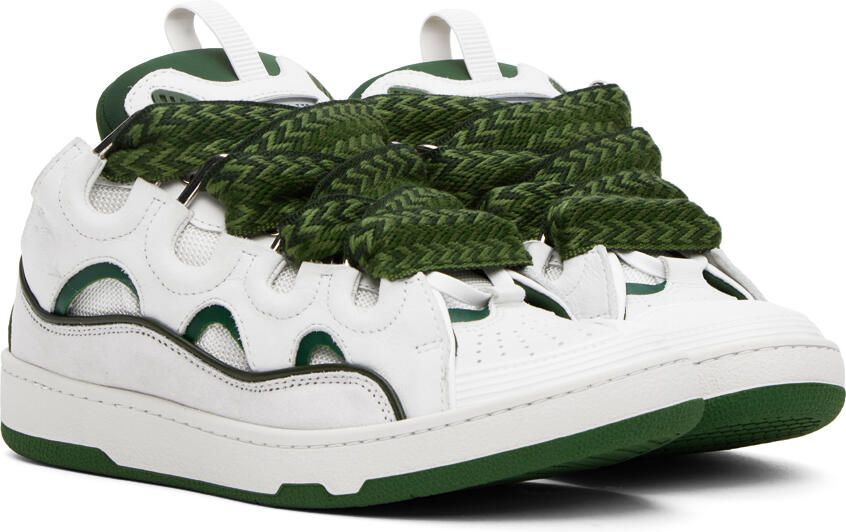 Lanvin White & Green Curb Sneakers - Picture 2