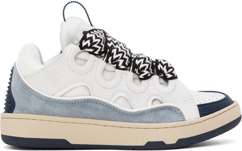 Lanvin SSENSE Exclusive Off-White & Blue Curb Sneakers - Picture 5