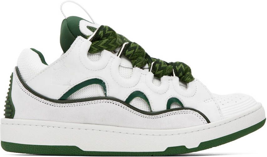 Lanvin White & Green Curb Sneakers - Picture 5