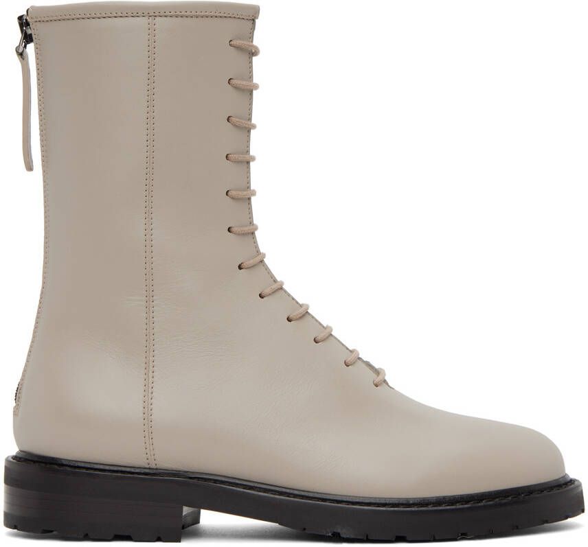 Legres Beige Leather Combat Boots - Picture 5
