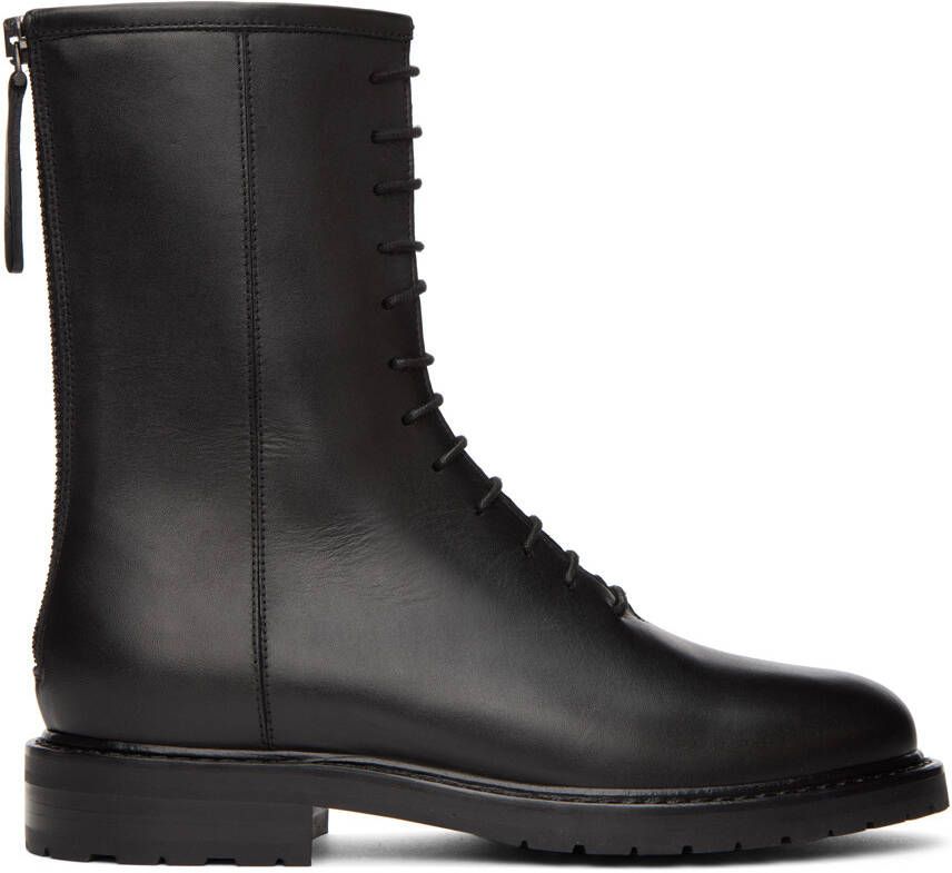 Legres Black Leather Combat Boots - Picture 5