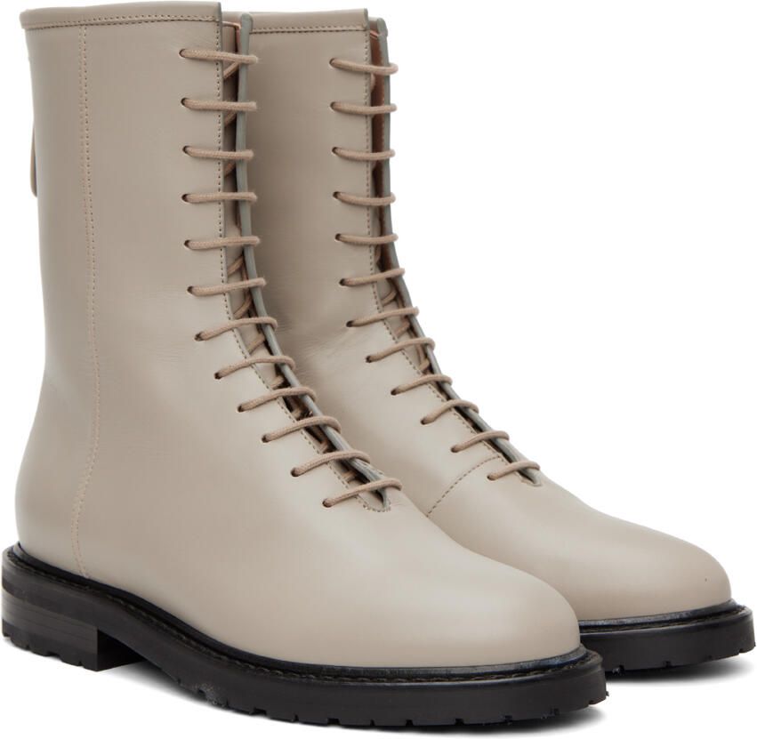 Legres Beige Leather Combat Boots