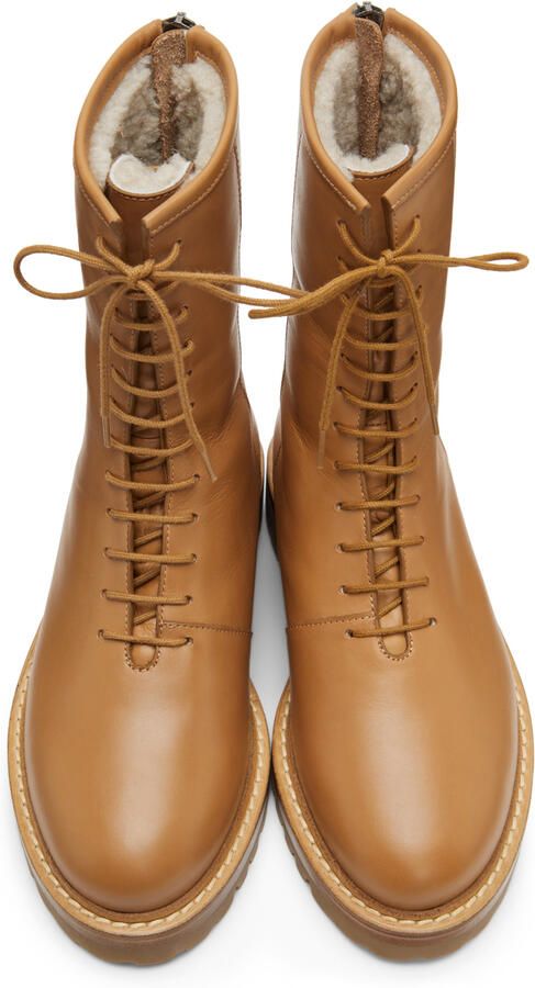 Legres Tan Leather Combat Boots - Picture 4
