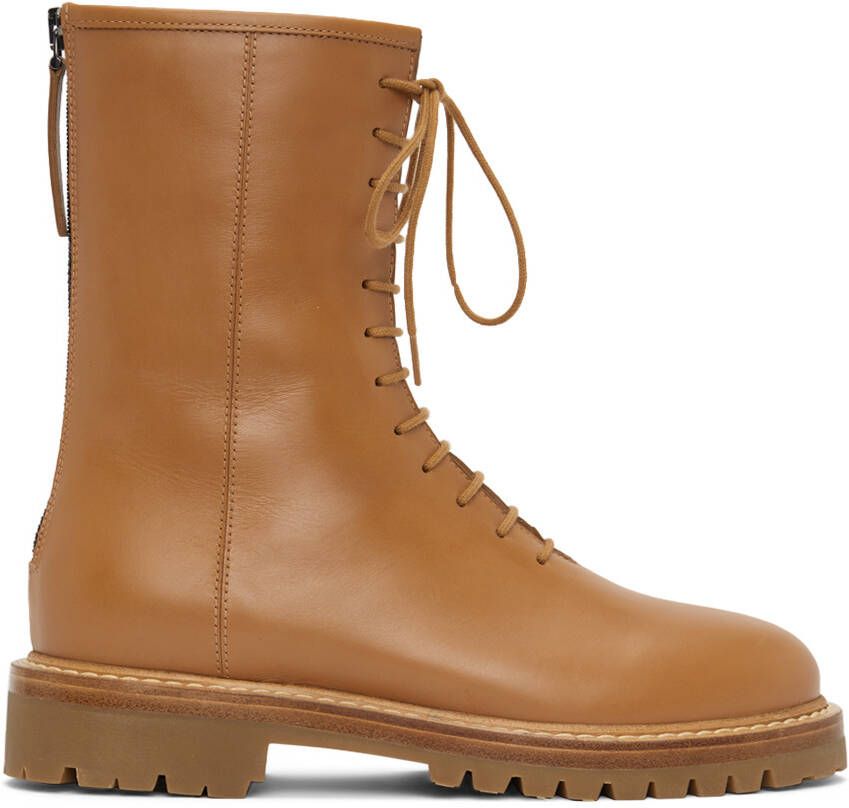 Legres Tan Leather Combat Boots - Picture 5