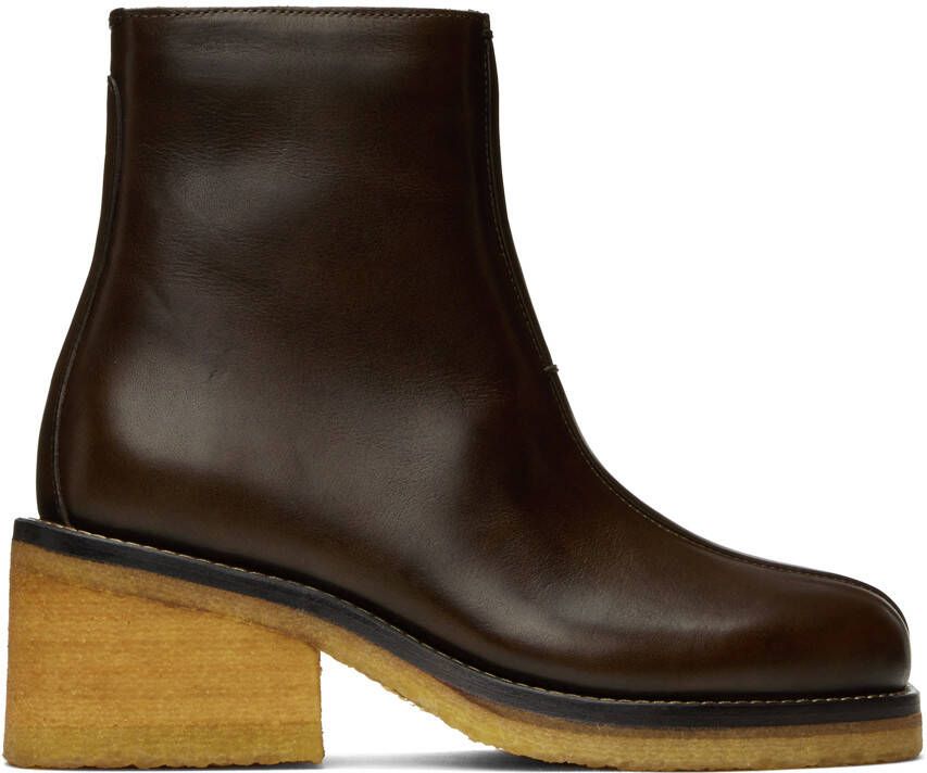 LEMAIRE Brown Piped Ankle Boots - Picture 5