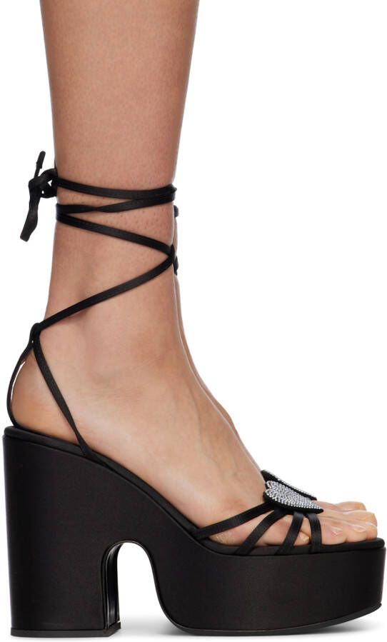 Les Petits Joueurs Black Bianca Heart Platform Sandals - Picture 5