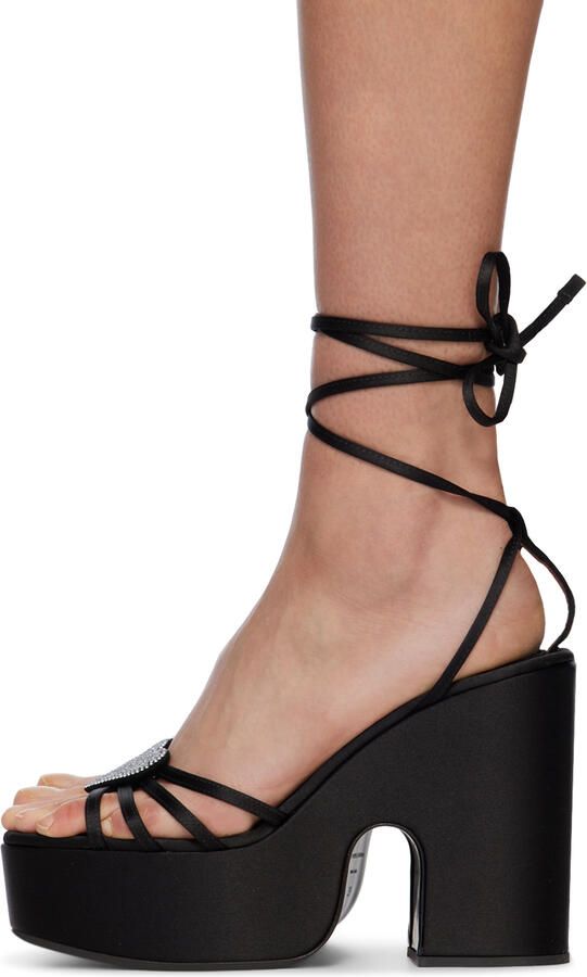 Les Petits Joueurs Black Bianca Heart Platform Sandals