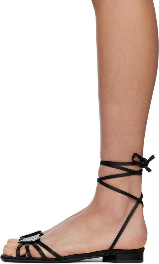 Les Petits Joueurs Black Kaia Flat Sandals