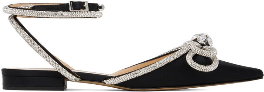 MACH & MACH Black Satin Double Bow Sandals