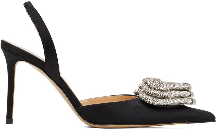MACH & MACH Black Triple Heart 95 Slingback Heels - Picture 5