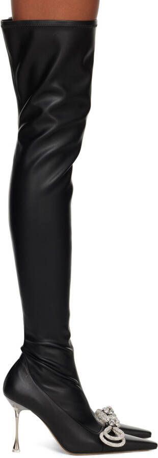 MACH & MACH Black Double Bow 100 Boots - Picture 2