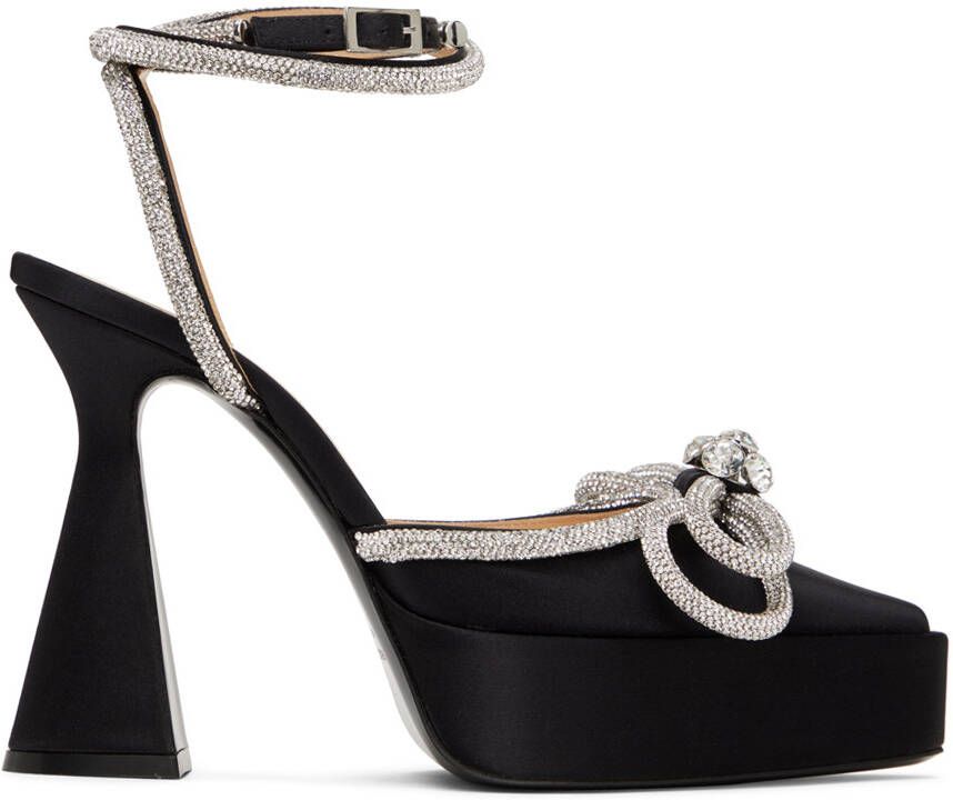 MACH & MACH Black Double Bow Platform Heels - Picture 5