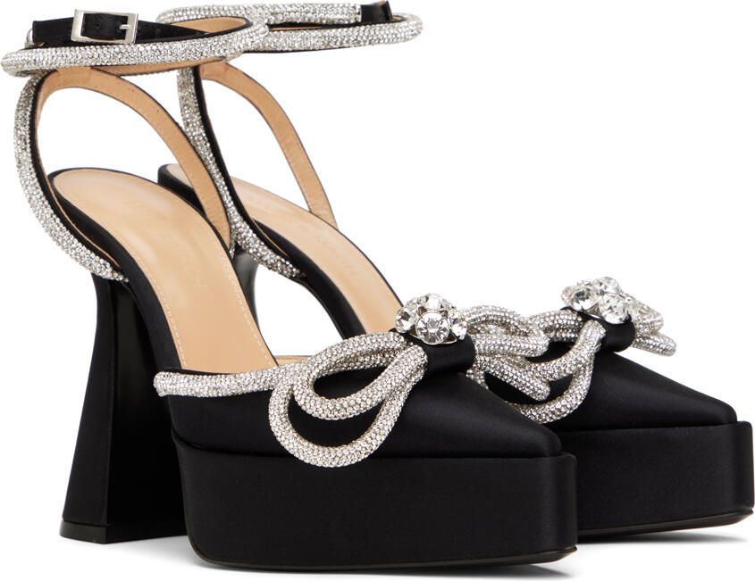 MACH & MACH Black Double Bow Platform Heels - Picture 3