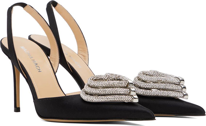 MACH & MACH Black Triple Heart 95 Slingback Heels - Picture 2