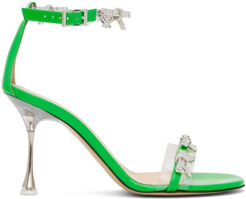 MACH & MACH Green 'Floating Crystal Bow' Heeled Sandals - Picture 5
