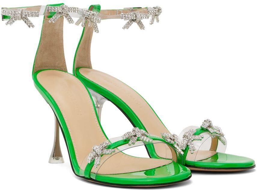 MACH & MACH Green 'Floating Crystal Bow' Heeled Sandals - Picture 3