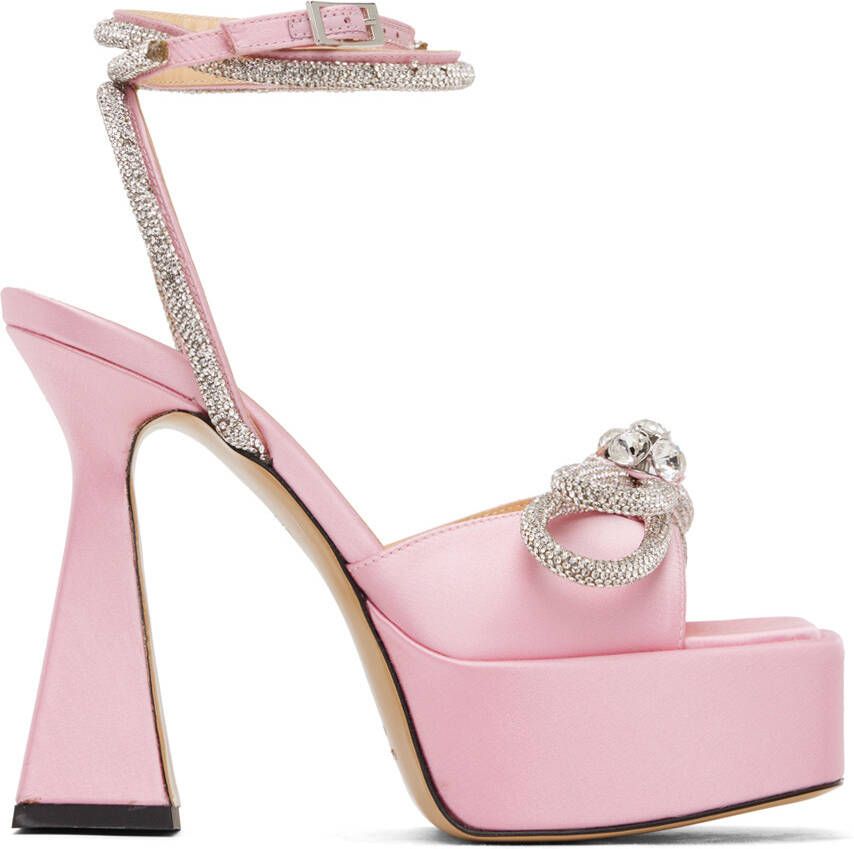 MACH & MACH Pink Double Bow Square Toe Heels - Picture 5
