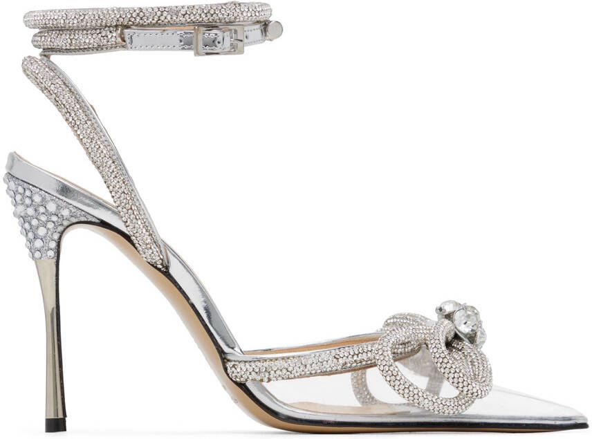 MACH & MACH Silver Double Bow 110 Heels - Picture 4