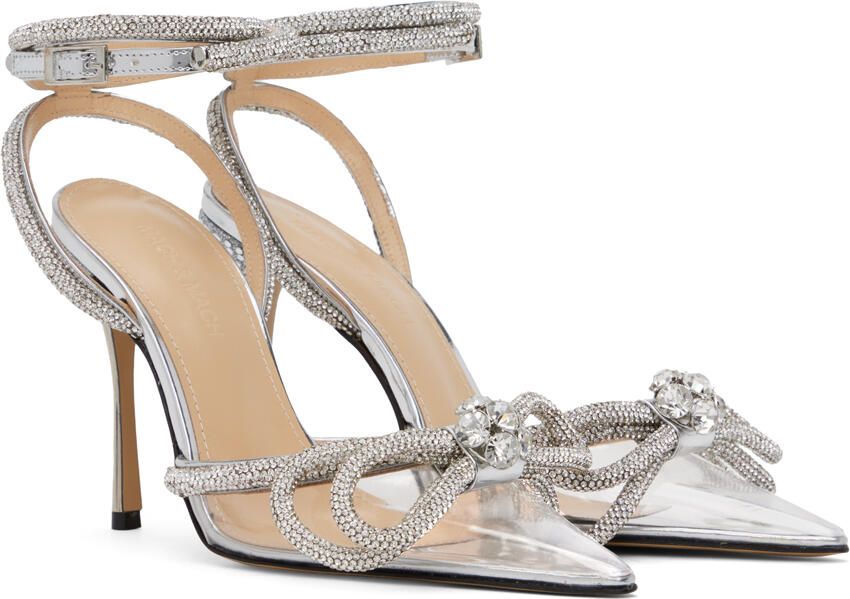 MACH & MACH Silver Double Bow 110 Heels - Picture 2