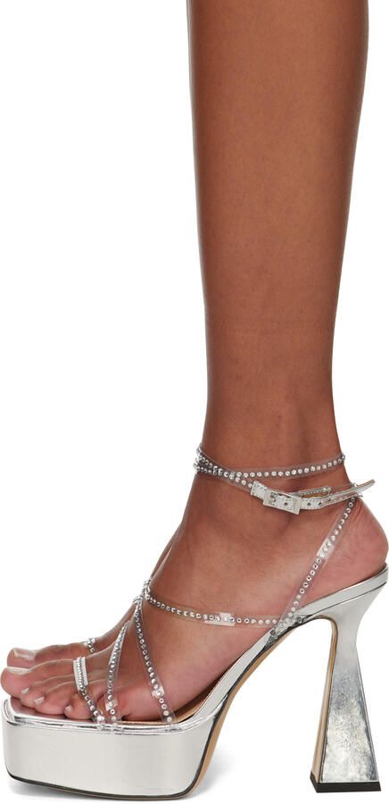 MACH & MACH Silver Double Bow 140 Heeled Sandals - Picture 3