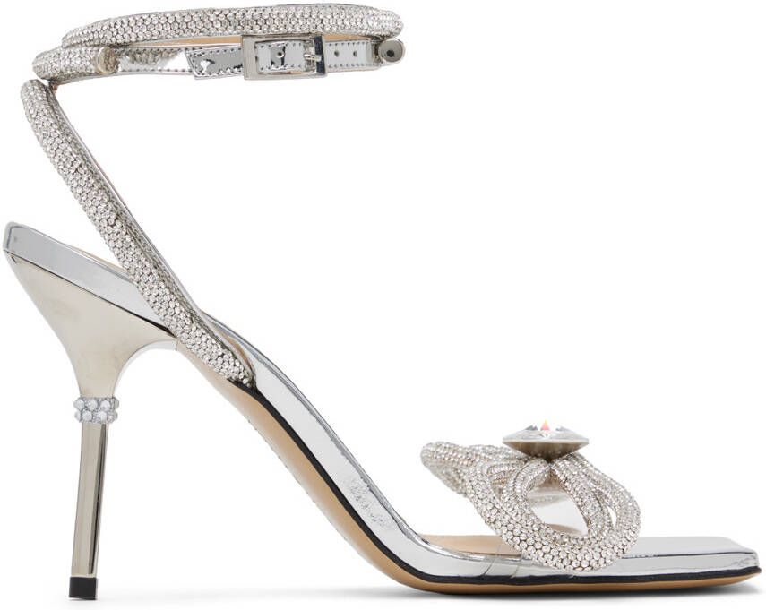 MACH & MACH Silver Double Bow 95 Heels - Picture 4