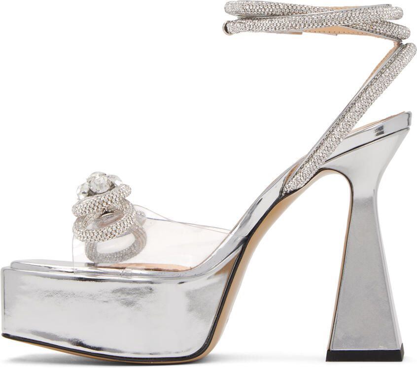 MACH & MACH Silver Double Bow Platform Heeled Sandals - Picture 3