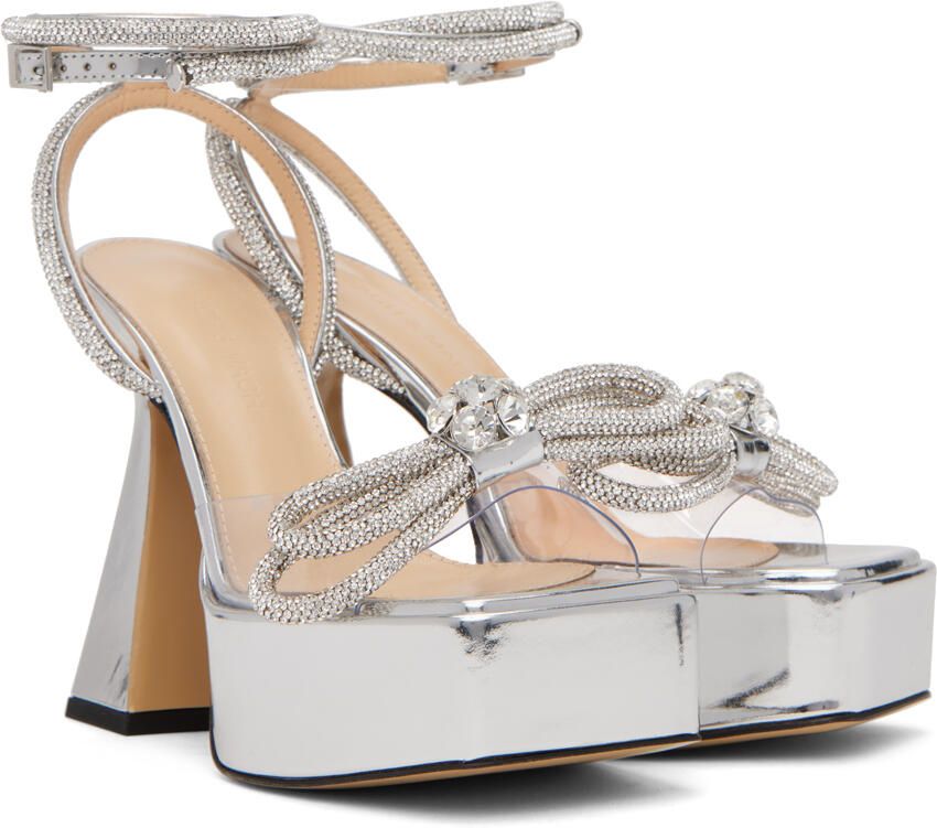 MACH & MACH Silver Double Bow Platform Heeled Sandals - Picture 2