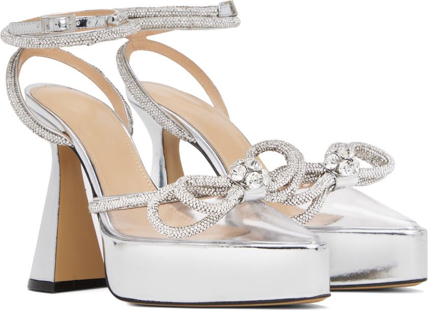 MACH & MACH Silver Double Bow Platform Heels - Picture 3