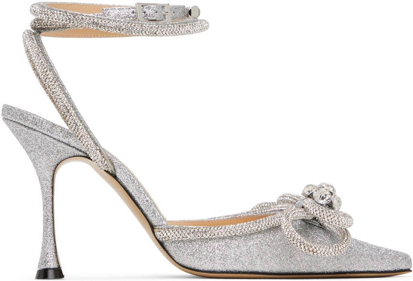 MACH & MACH Silver Glitter Double Bow Heels