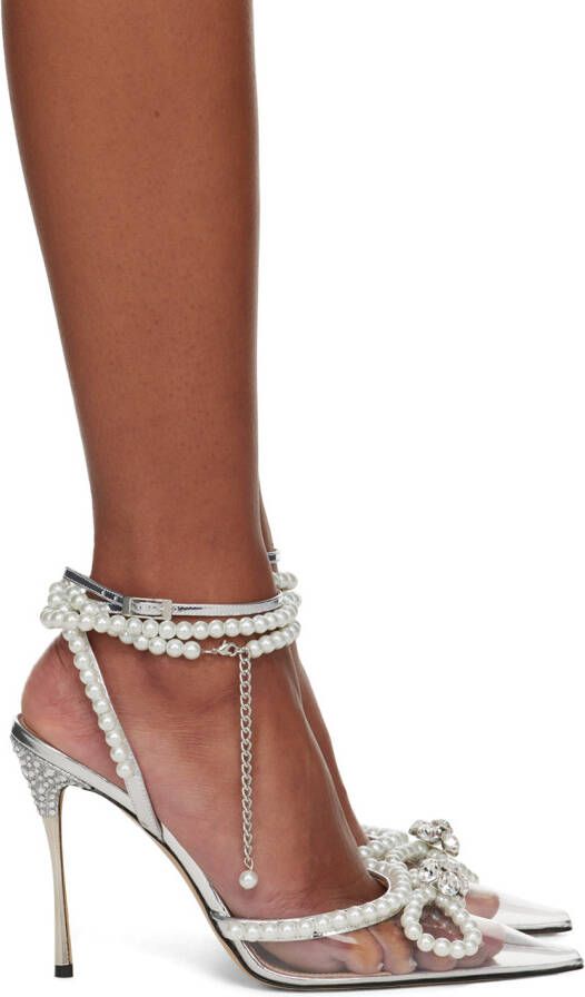 MACH & MACH Silver Pearl Bow 110 Heels - Picture 5