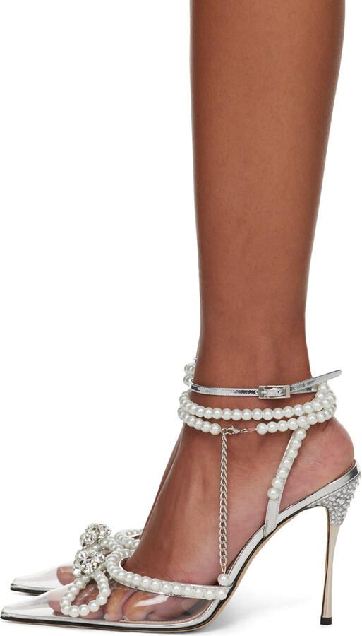 MACH & MACH Silver Pearl Bow 110 Heels - Picture 3