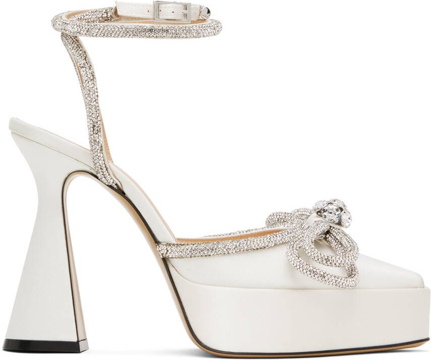MACH & MACH White Double Bow Platform Heels