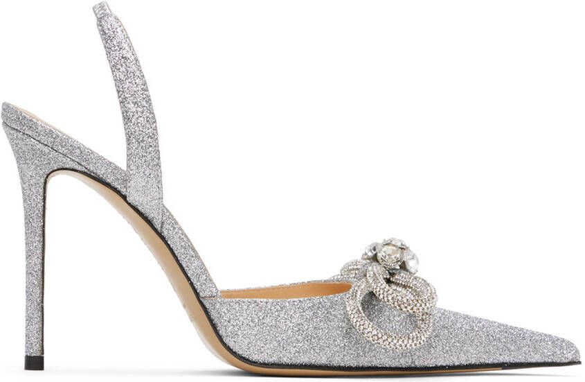 MACH & MACH Silver Double Bow Glitter 110 Heels - Picture 5