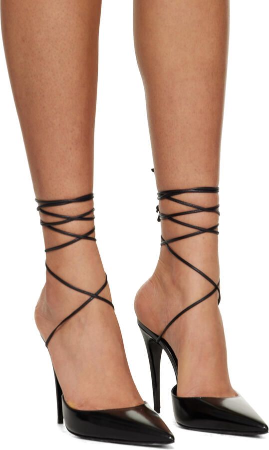 Magda Butrym Black Leather Pointed-Toe Wrap Heels - Picture 5