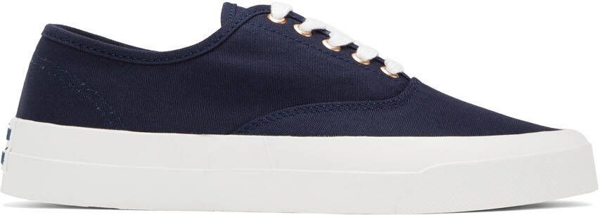 Maison Kitsuné Navy Canvas Laced Sneakers - Picture 5
