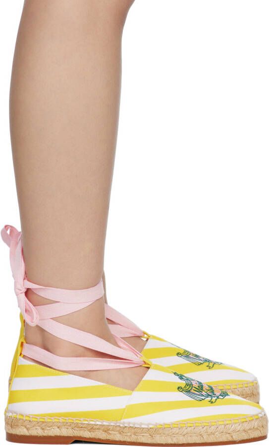 Maison Kitsuné White & Yellow Hotel Olympia Edition Poolside Stripes Espadrilles - Picture 5