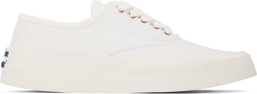 Maison Kitsuné White Canvas Laced Sneakers - Picture 5