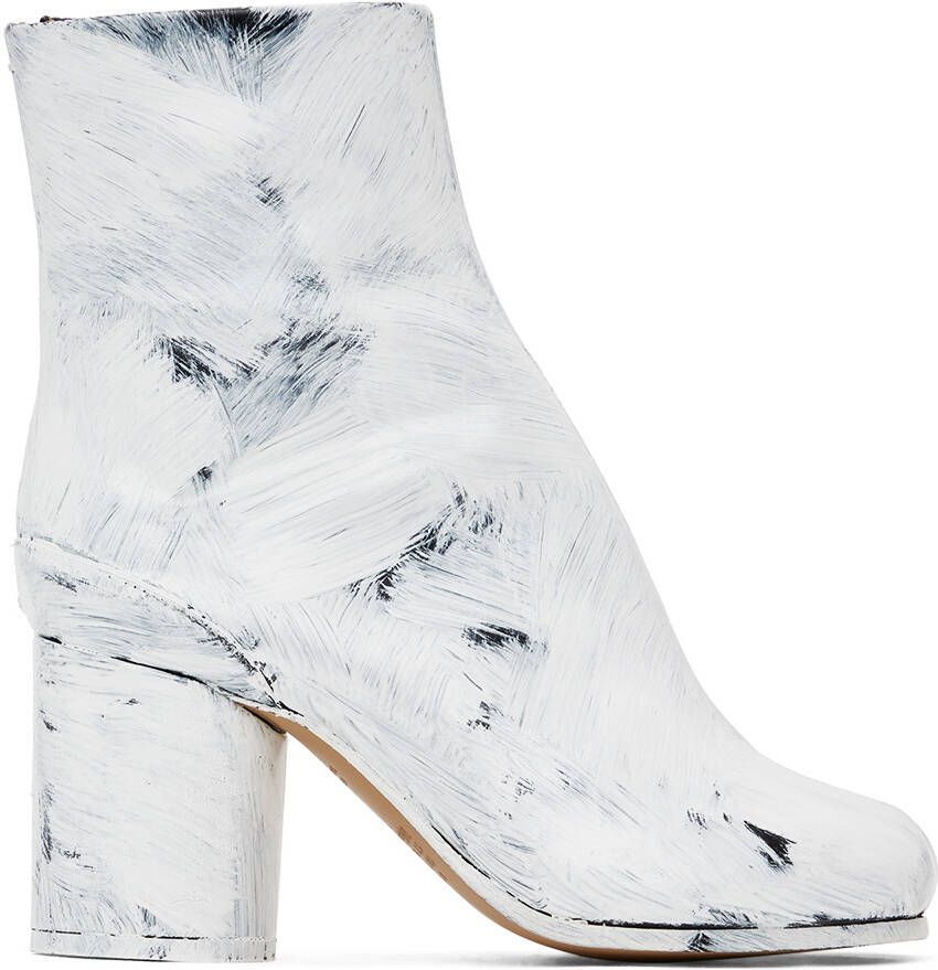 Maison Margiela Black & White Painted Tabi Heel Boots - Picture 4