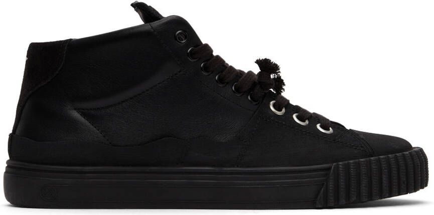 Maison Margiela Black Leather Mid-Top Sneakers - Picture 5