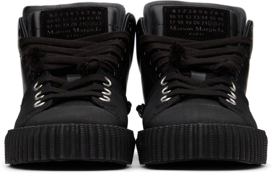 Maison Margiela Black Leather Mid-Top Sneakers - Picture 3