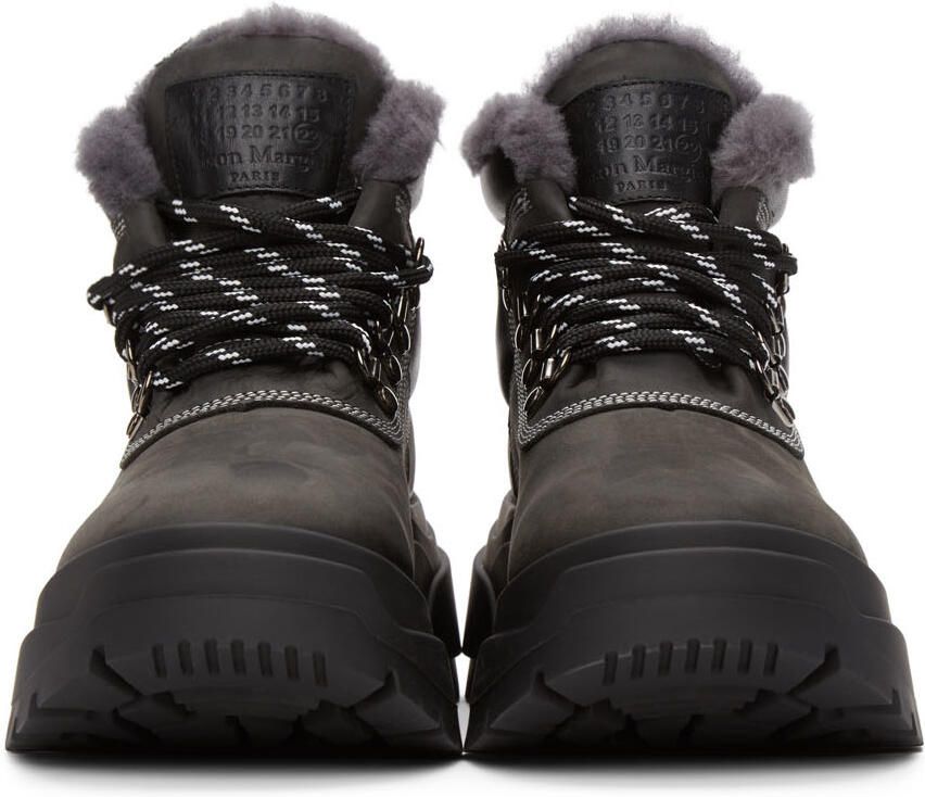 Maison Margiela Black Shearling Lace-Up Boots - Picture 2