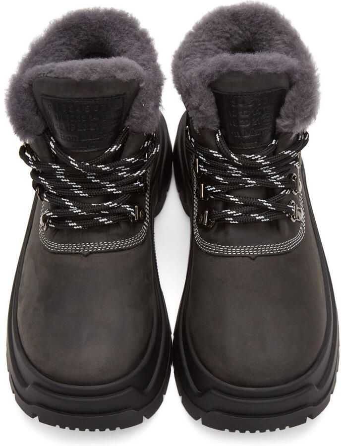 Maison Margiela Black Shearling Lace-Up Boots - Picture 3