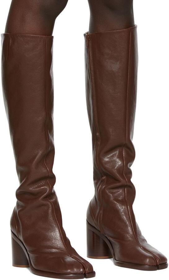 Maison Margiela Brown Calfskin Tabi Tall Boots - Picture 2