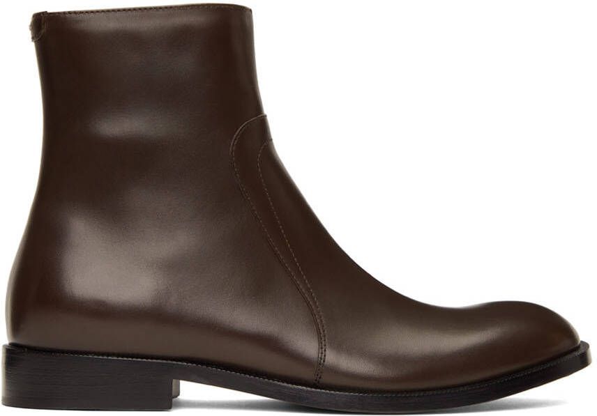 Maison Margiela Brown Leather Zip Boots - Picture 5