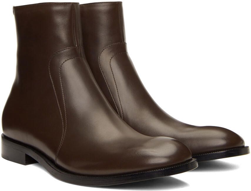 Maison Margiela Brown Leather Zip Boots - Picture 2