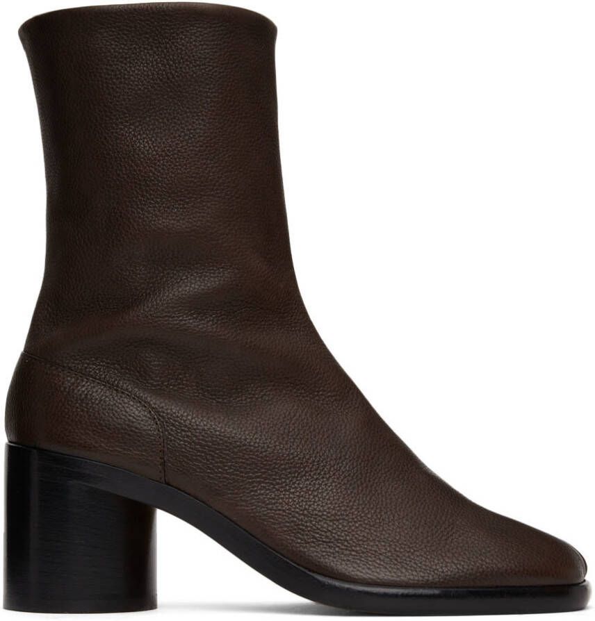 Maison Margiela Brown Mid Heel Tabi Ankle Boots - Picture 4