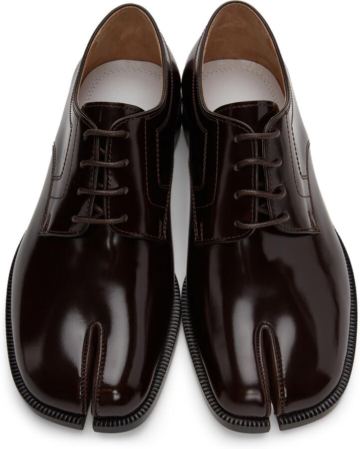 Maison Margiela Brown Patent Tabi Lace-Up Derbys